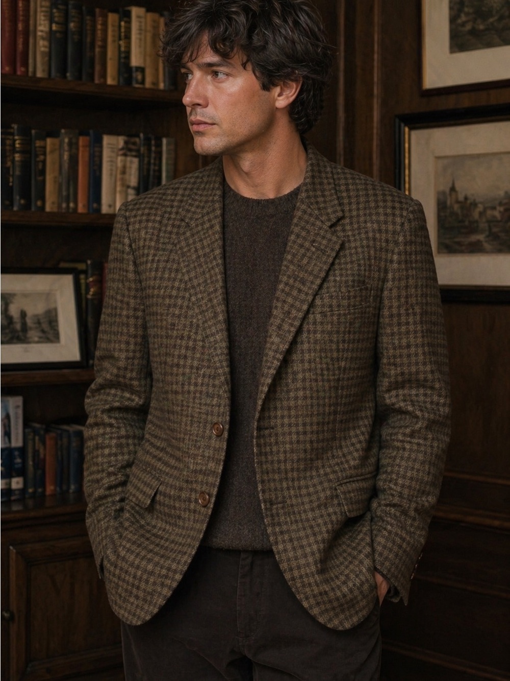 Vintage San‎ Giorgio Wool Blazer Jacket Made in Italy Mens Brown Plaid